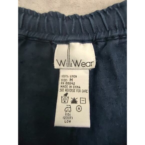 Willi Wear Women's Blue 100% Linen Pull On Pants Size M Slash Pockets Drawstring - Picture 3 of 10